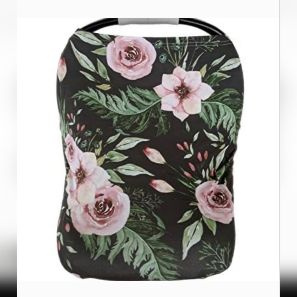 POBI BABY CARSEAT COVER AND NURSING COVER MULTIUSE BLACK FLORAL STRETCHY 26IN